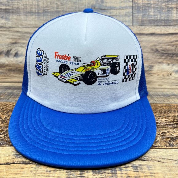 Vintage Frostie McLaren Grand Prix Mens Trucker Hat Blue Snapback Formula 1 Cap - Picture 1 of 6